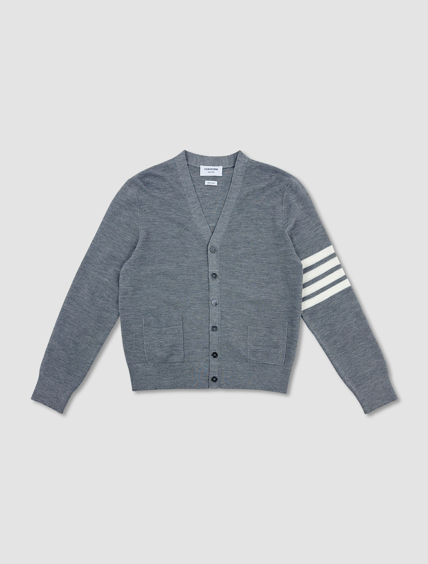 Shop Thom Browne Waffle Stitch Cardigan In Light Grey