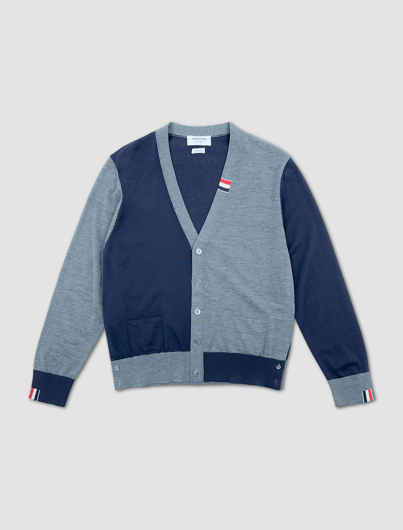 Shop Thom Browne Fun-mix V-neck Cardigan In Navy