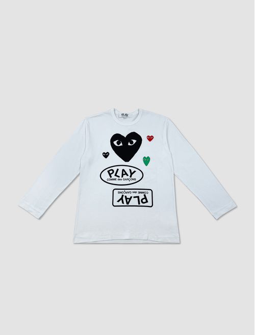 Multi logo white long-sleeved T-shirt