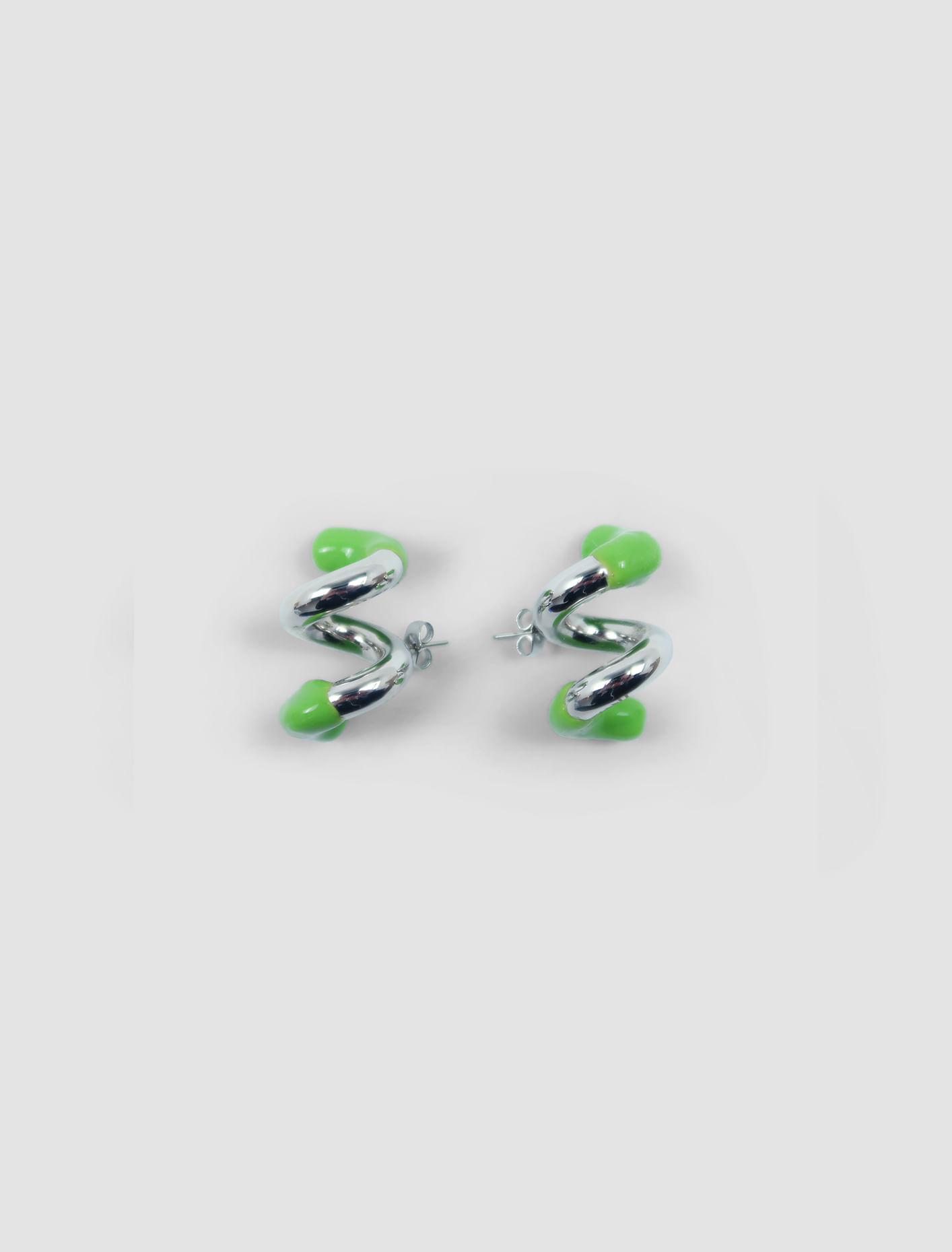 Sunnei Double Fusillo Rubberized Earrings In Silver Fern Green