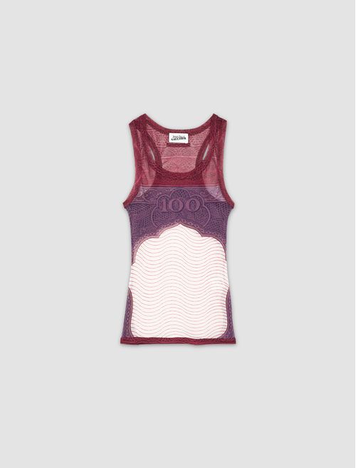 Mesh tank top with Cartouche print