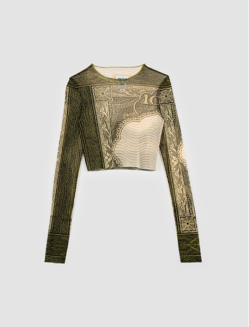 Long sleeves crop top Cartouche print