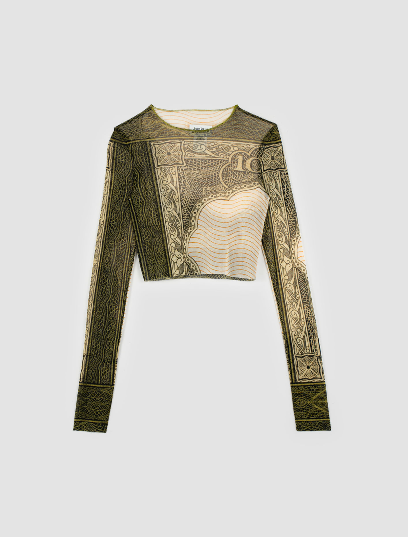 Shop Jean Paul Gaultier Long Sleeves Crop Top Cartouche Print In Multicolored