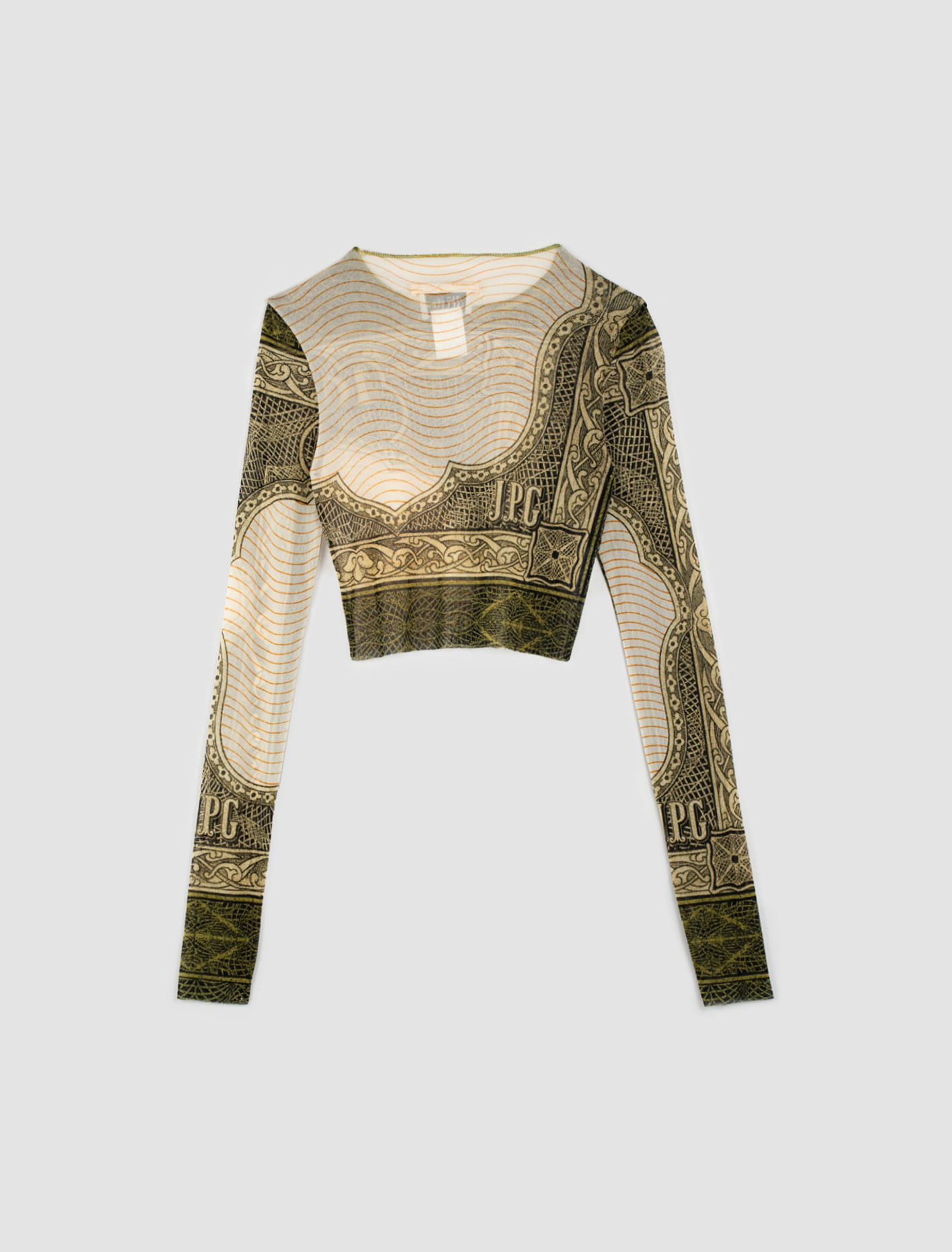 Shop Jean Paul Gaultier Long Sleeves Crop Top Cartouche Print In Multicolored