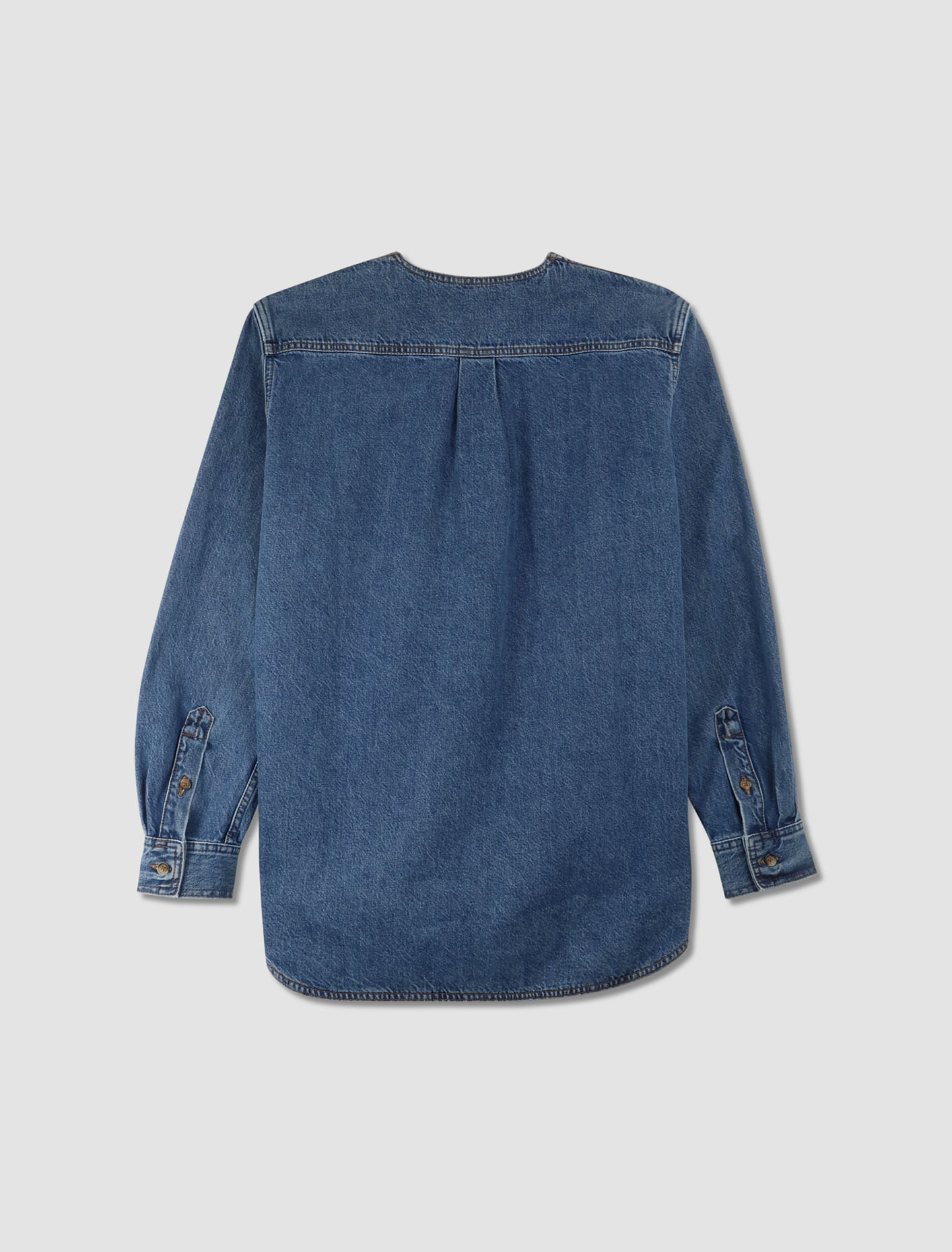 Shop Totême Denim Collarless Shirt In Blu