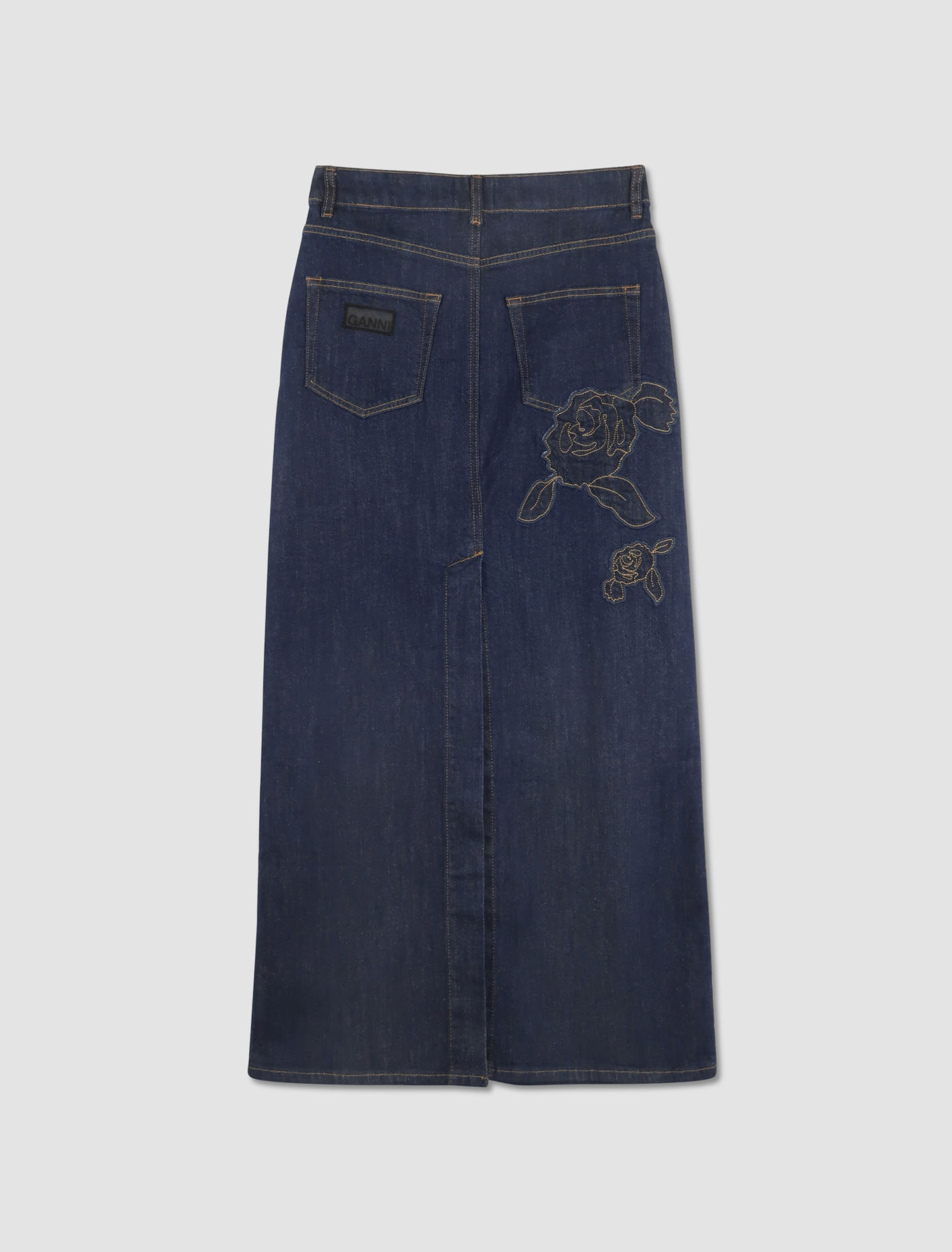 Shop Ganni Rinse Stitch Denim Maxi Skirt In Blu