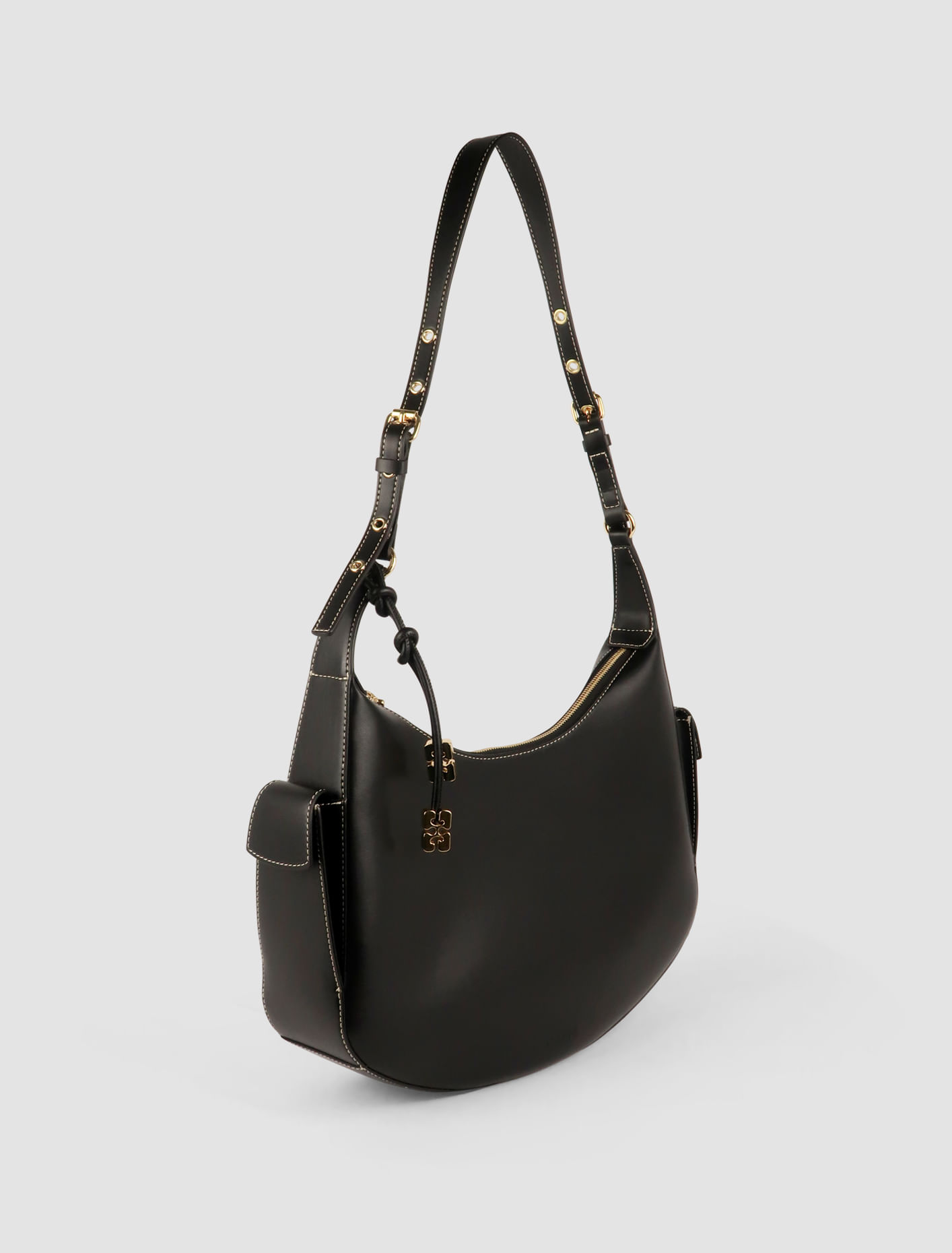 Shop Ganni Large Hobo Bag In Black