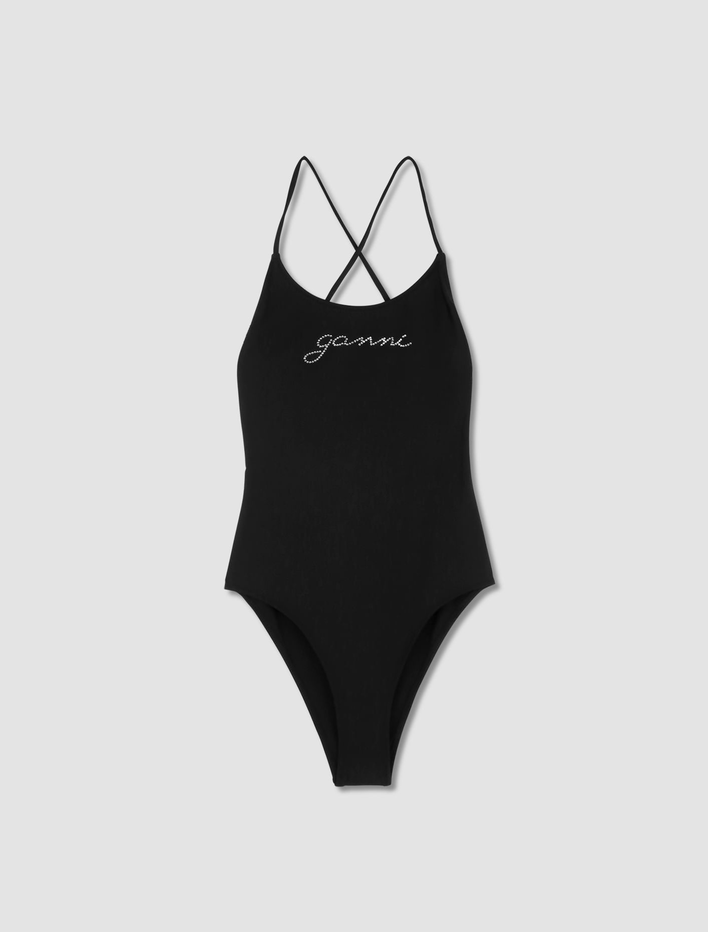 Shop Ganni Tie String Swimsuit In Black