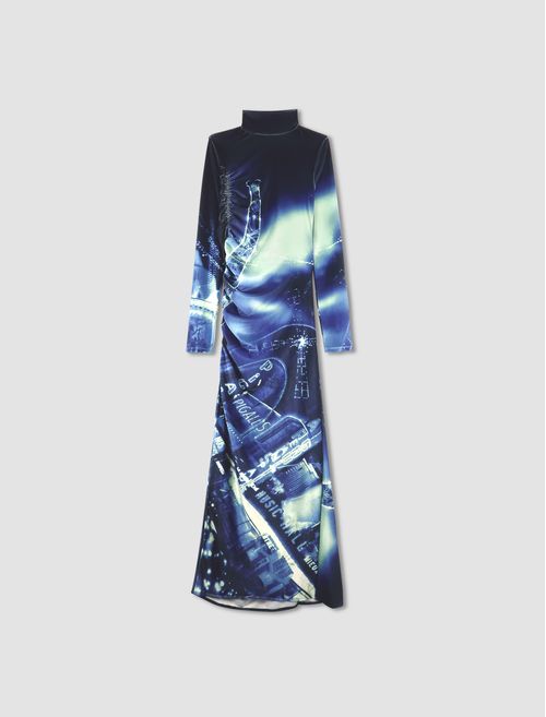 Pigalle print long dress in curled velvet