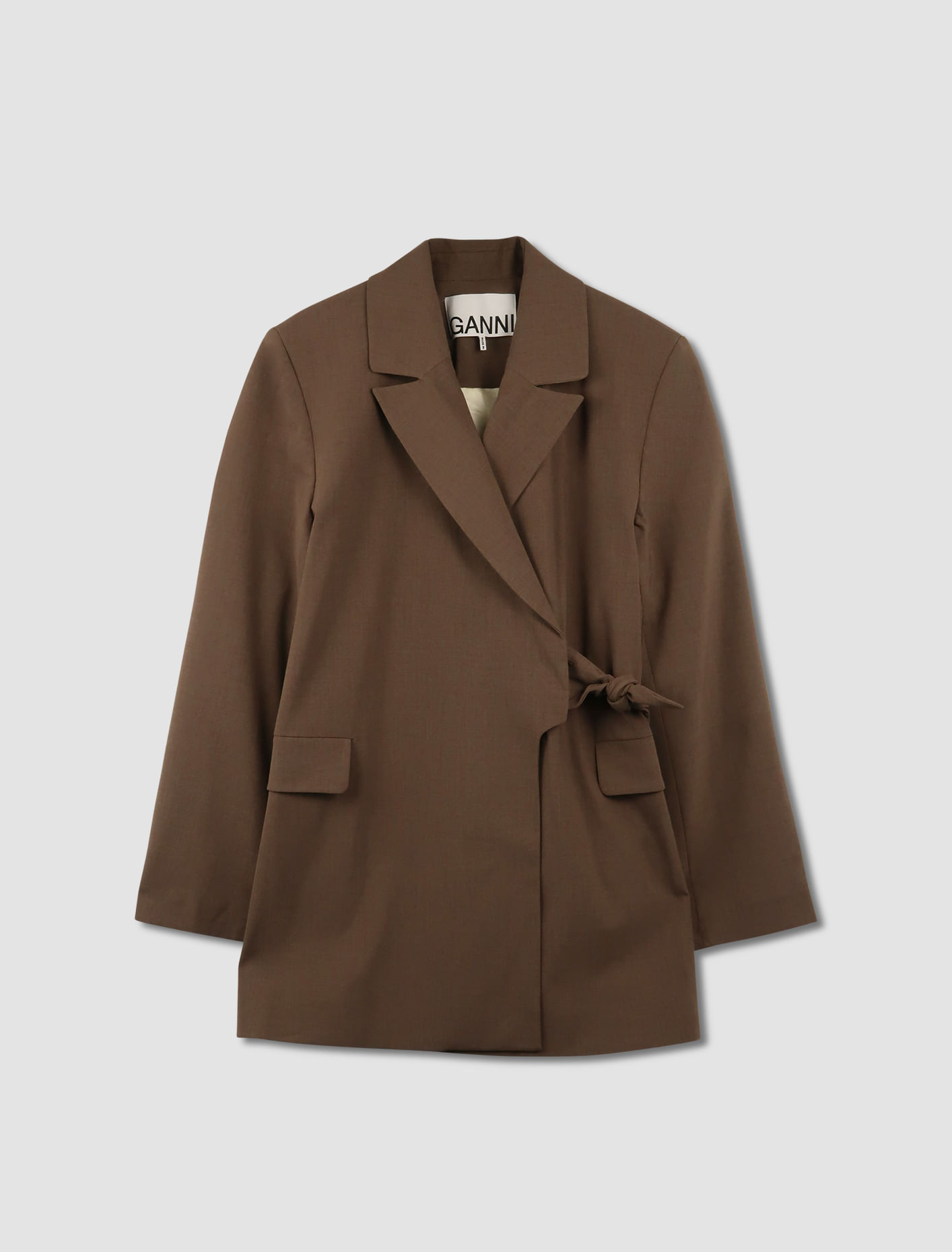 Shop Ganni Blazer Drapey Melange Knot Belt In Shitake