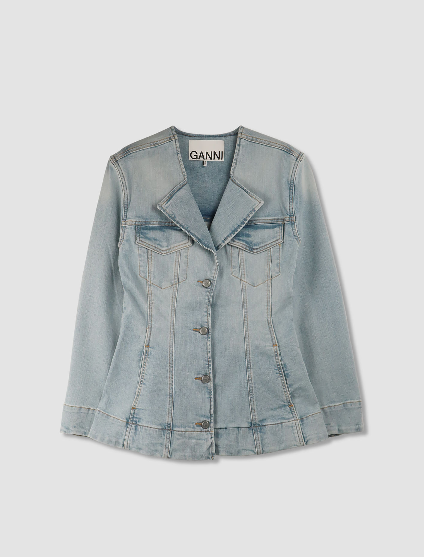 Shop Ganni Tint Denim Fitted Blazer In Tint Wash