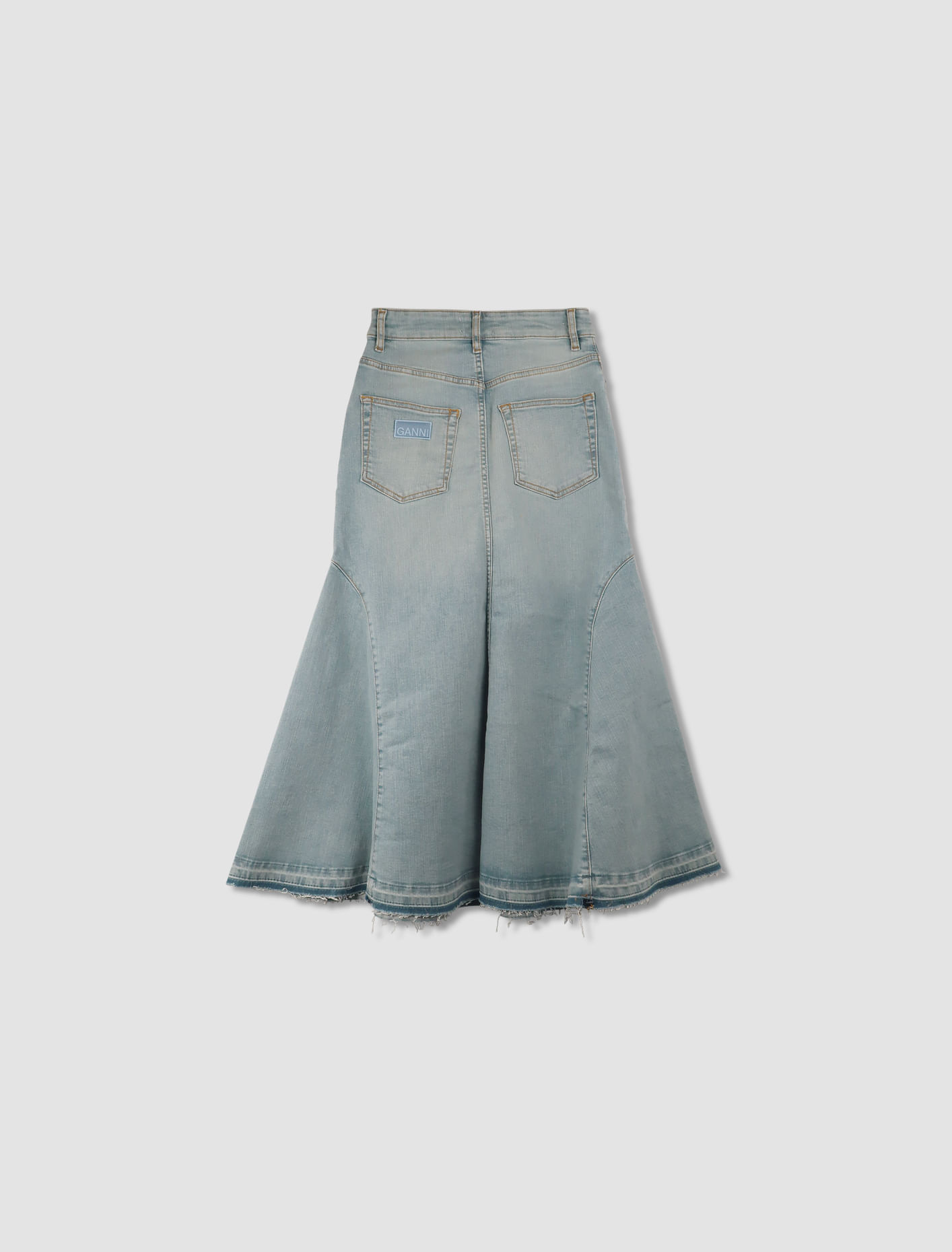 Shop Ganni Tint Denim Midi Skirt In Tint Wash