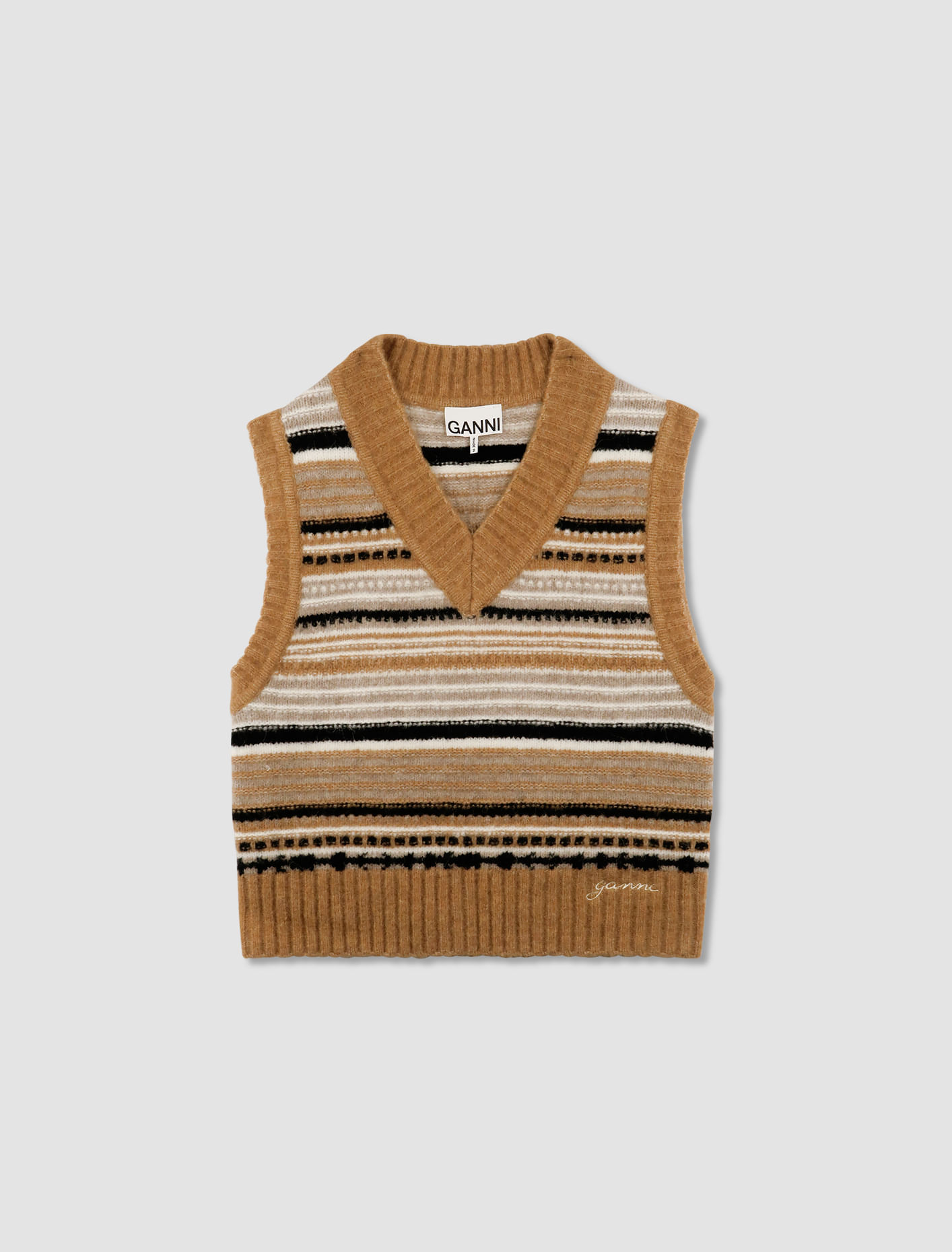 Shop Ganni Soft Wool Stripe Vest In Tiger's Eye