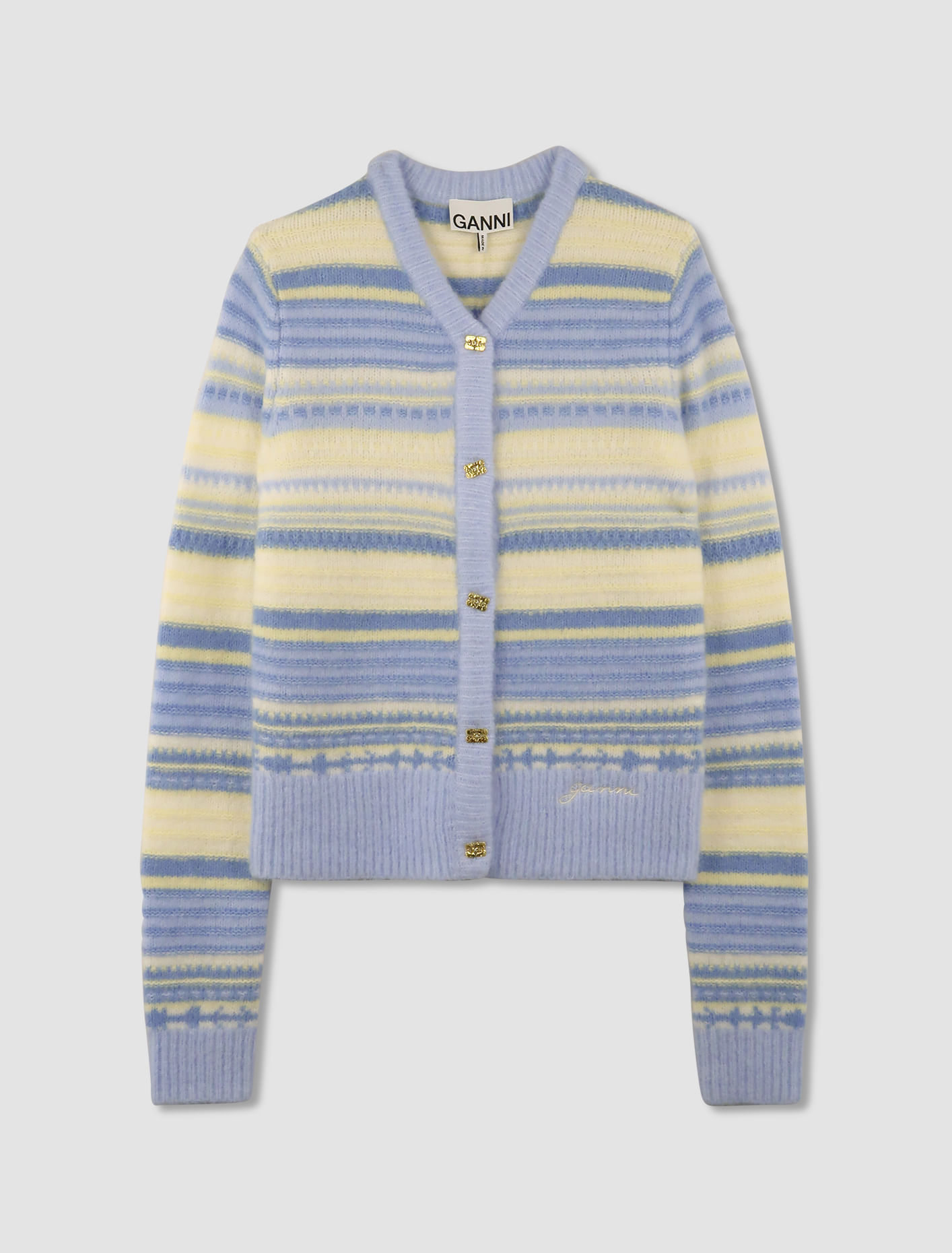 Shop Ganni Cardigan Soft Wool Stripe In Skyway