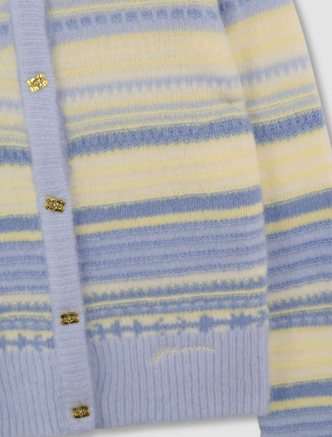 Shop Ganni Cardigan Soft Wool Stripe In Skyway