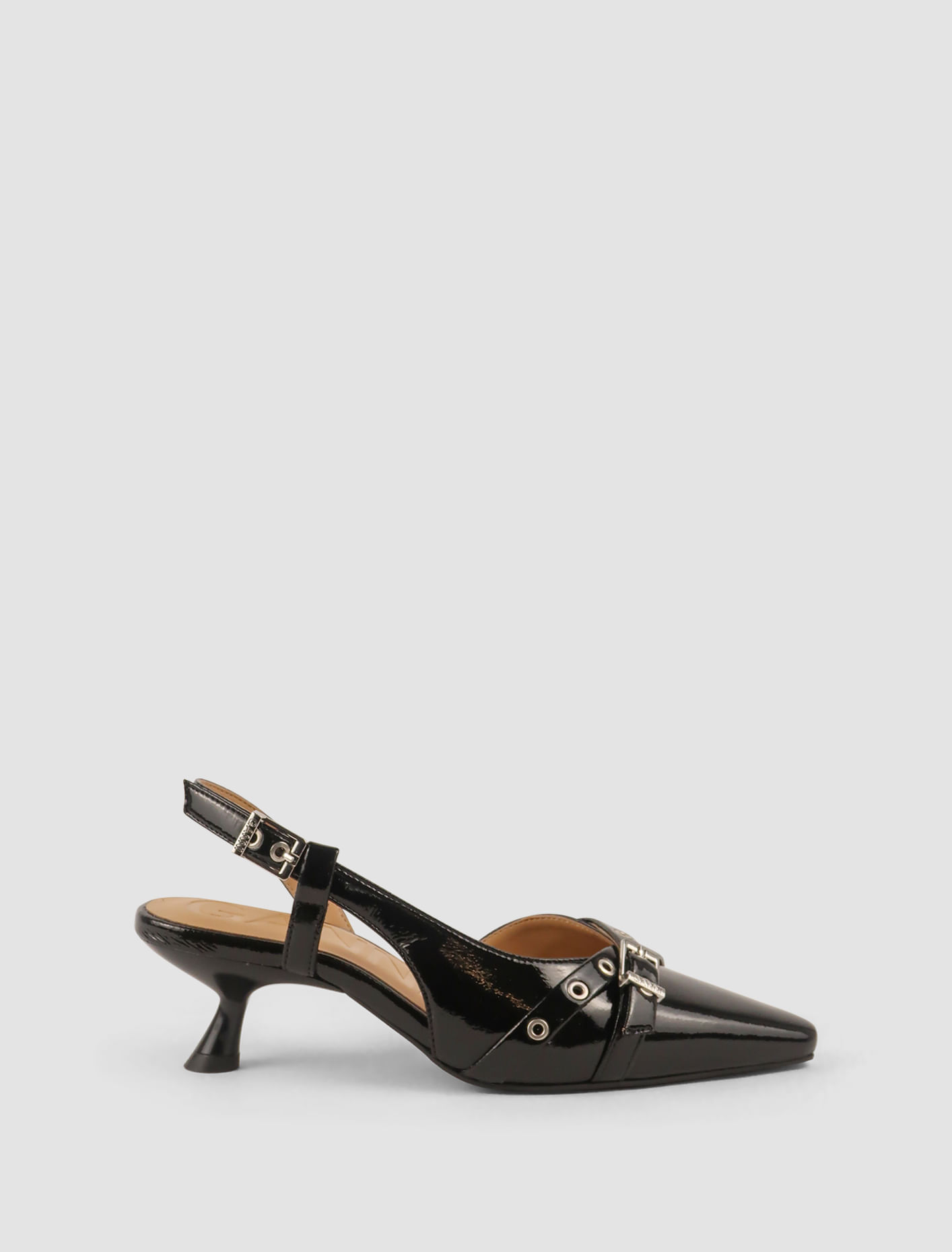 Shop Ganni Pump Eyelets Open Kitten Naplackin In Nero