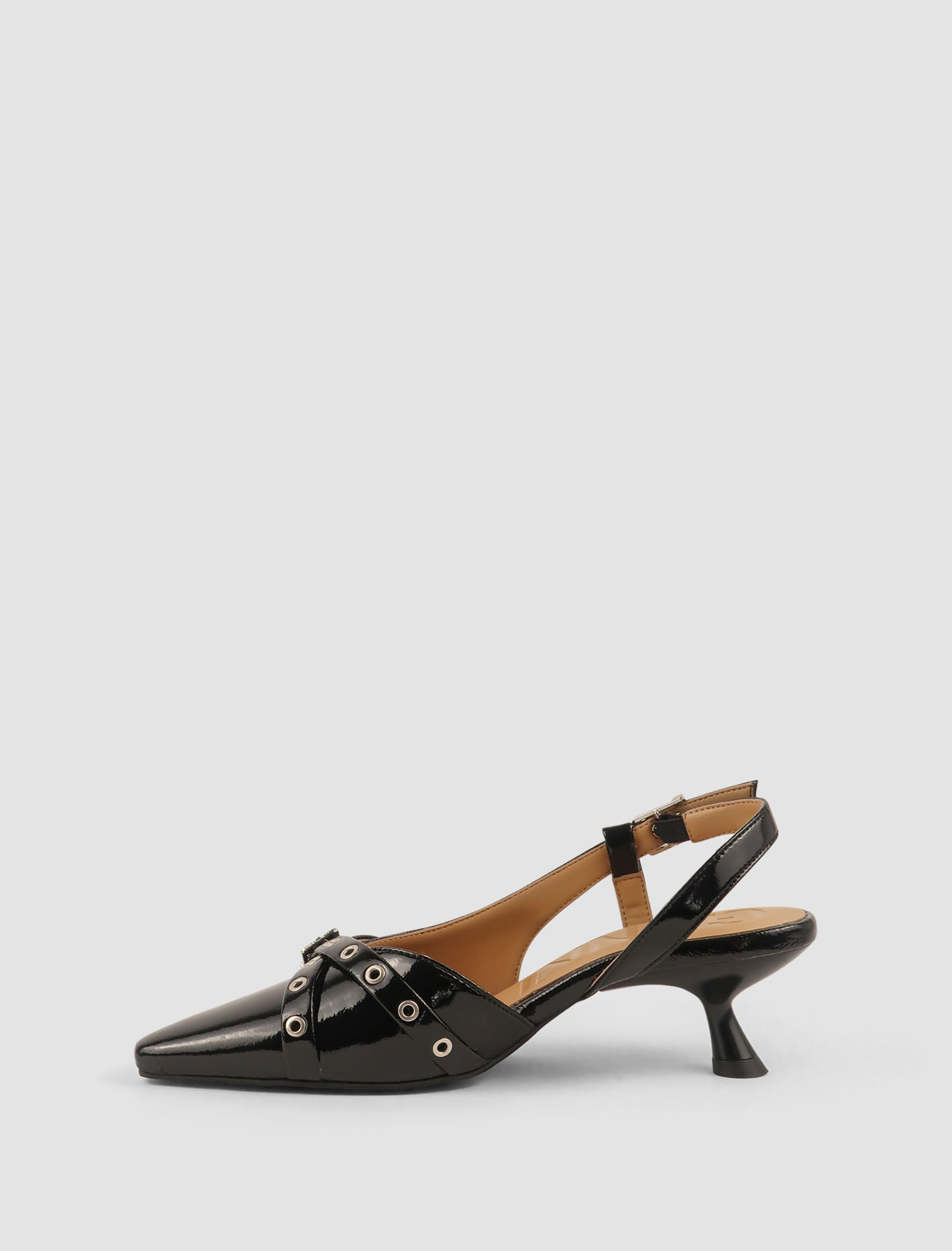 Shop Ganni Pump Eyelets Open Kitten Naplackin In Nero