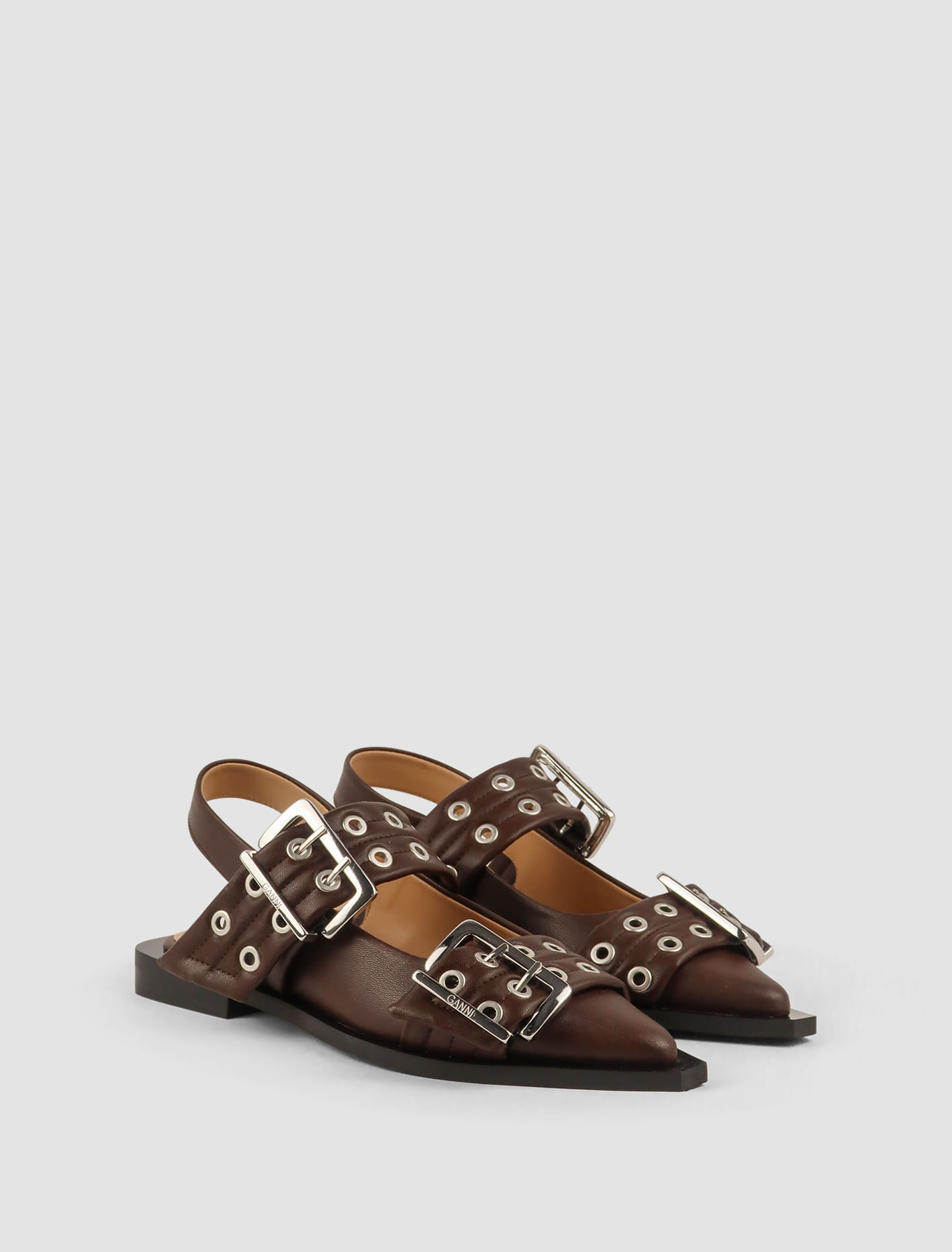 Shop Ganni Ballerina Buckle In Chocolate Fondant