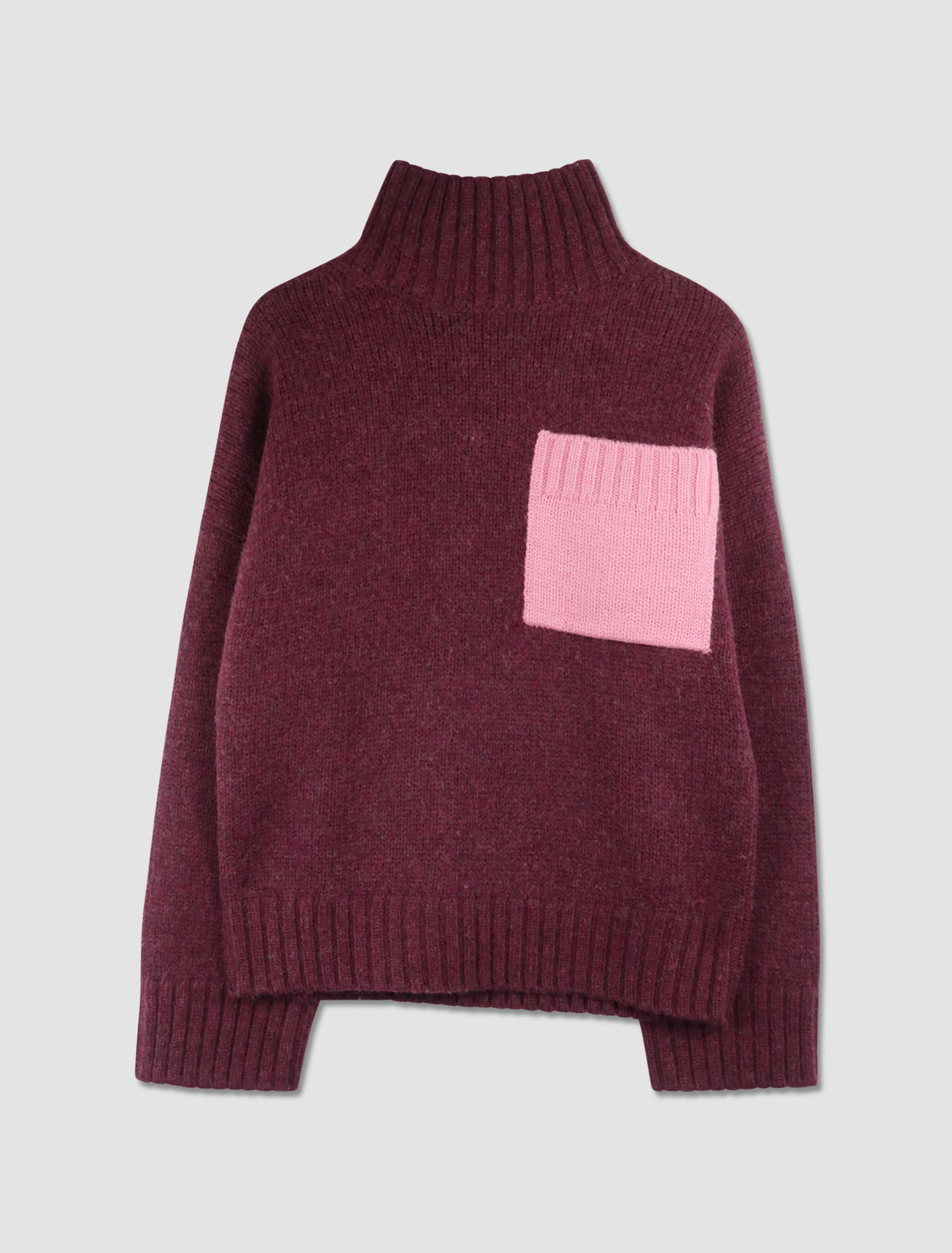 Shop Jw Anderson Turtleneck Sweater With Patch Pocket In Plum,bubble Gum Pink