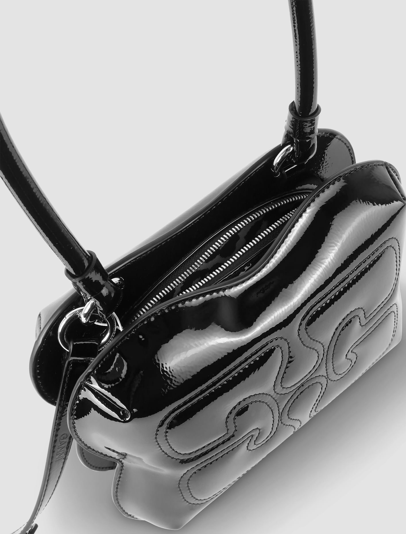 Shop Ganni Borsa Butterfly Patent In Black