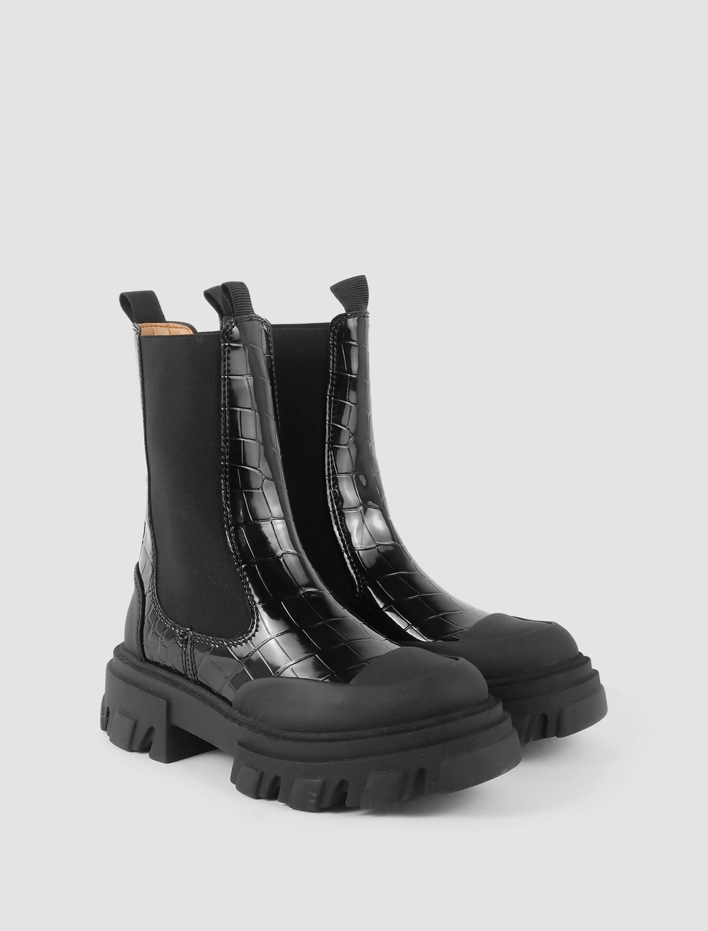 Shop Ganni Chelsea Boots Croco In Black