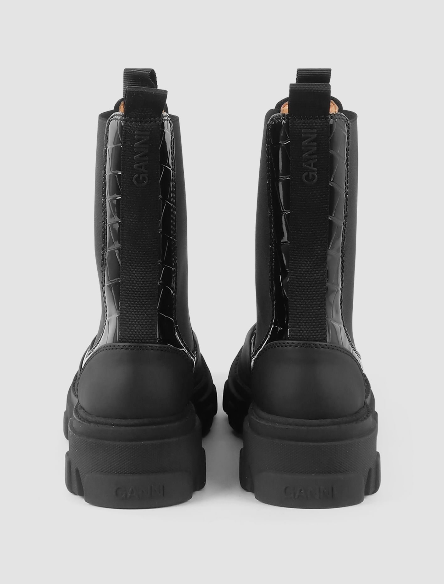 Shop Ganni Chelsea Boots Croco In Black