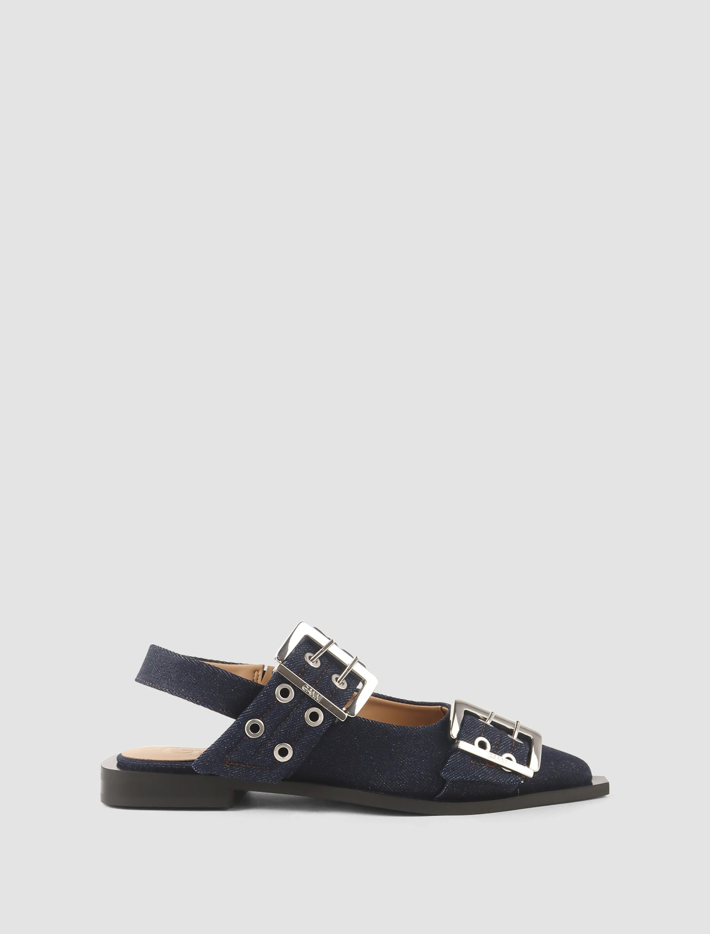 Shop Ganni Ballerine Buckle In Denim In Dark Navy