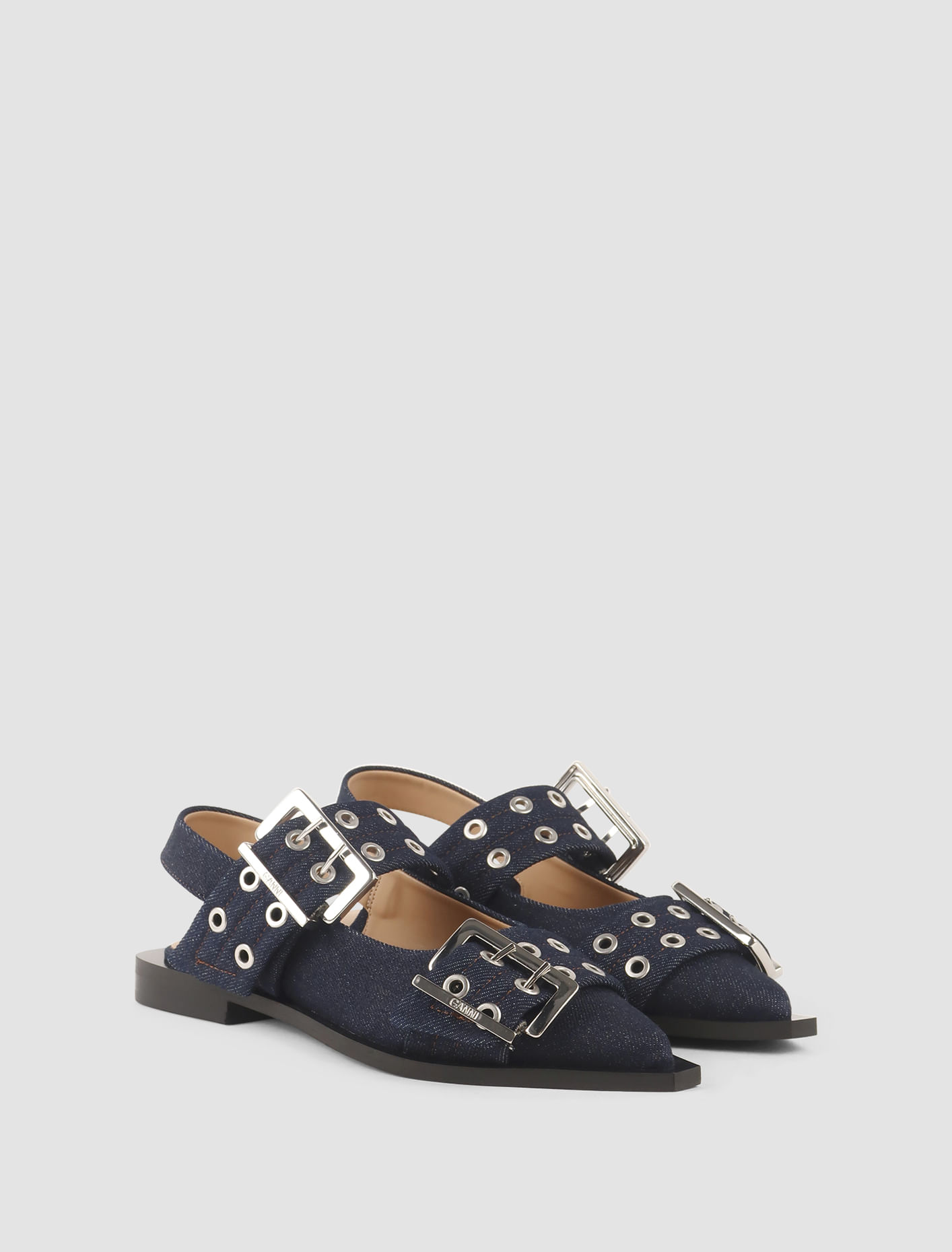 Shop Ganni Ballerine Buckle In Denim In Dark Navy