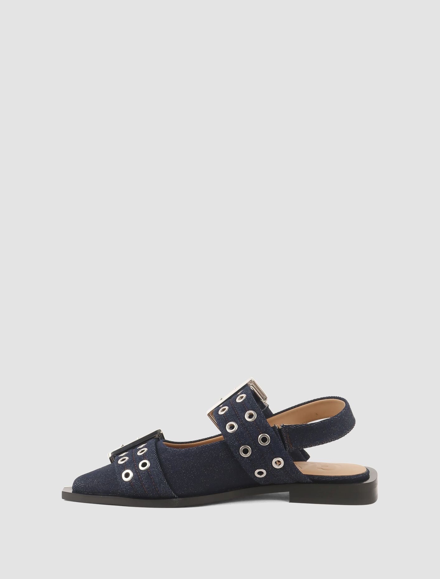 Shop Ganni Ballerine Buckle In Denim In Dark Navy