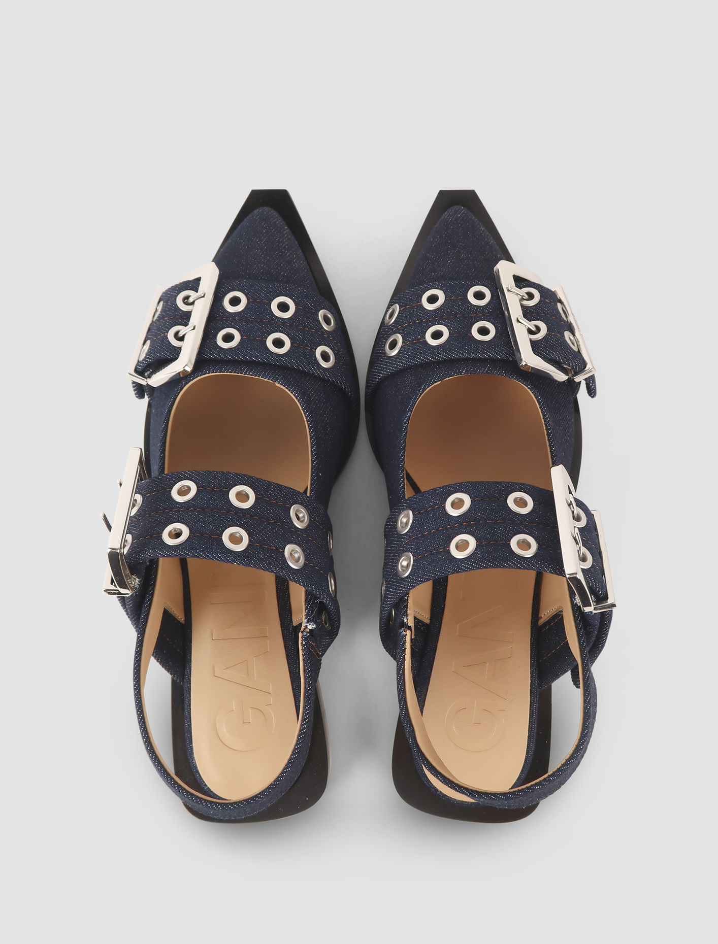 Shop Ganni Ballerine Buckle In Denim In Dark Navy