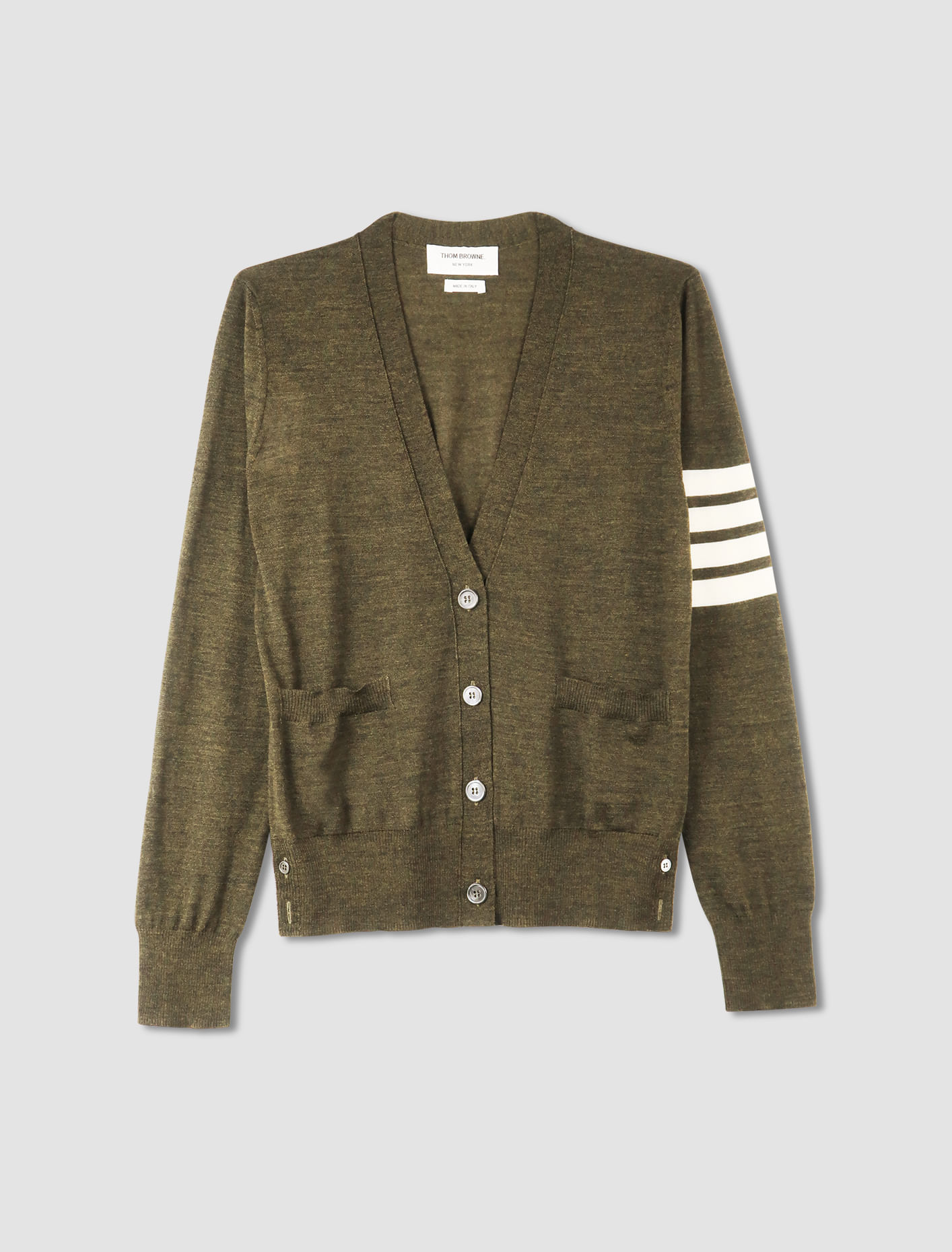 Shop Thom Browne Cardigan 4 Bar Stripe In Dk Green