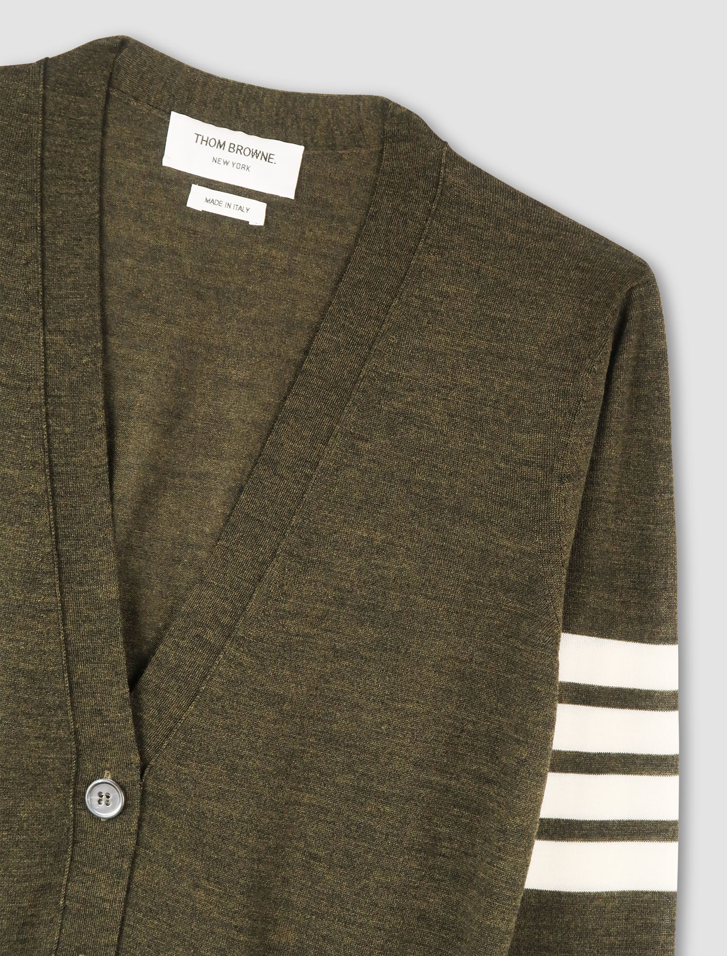 Shop Thom Browne Cardigan 4 Bar Stripe In Dk Green