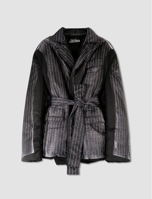 Trompe l'oeil Pinstrip printed nylon padded jacket