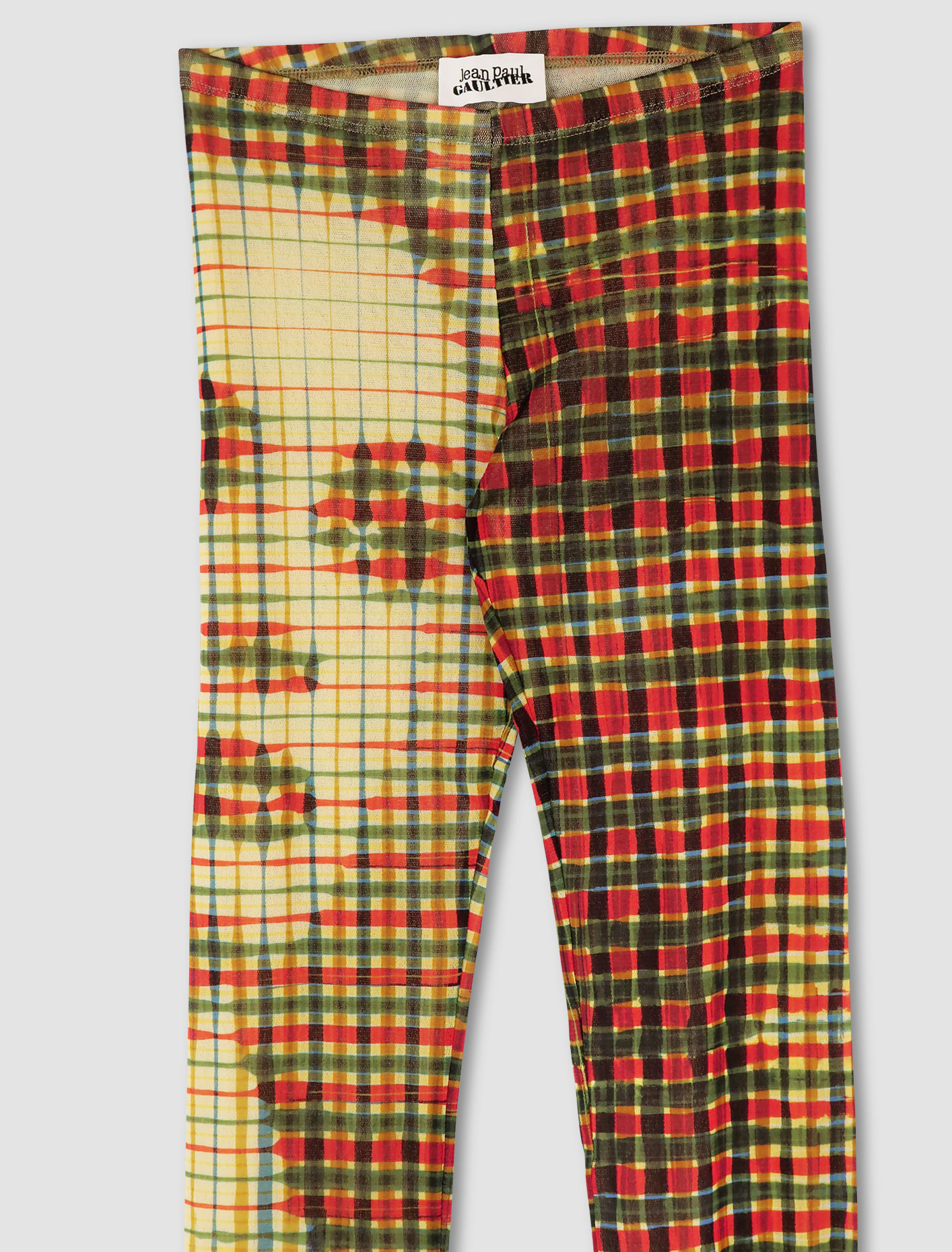 Shop Jean Paul Gaultier Tartan Face Print Trousers In Sepia,yellow,blue,red