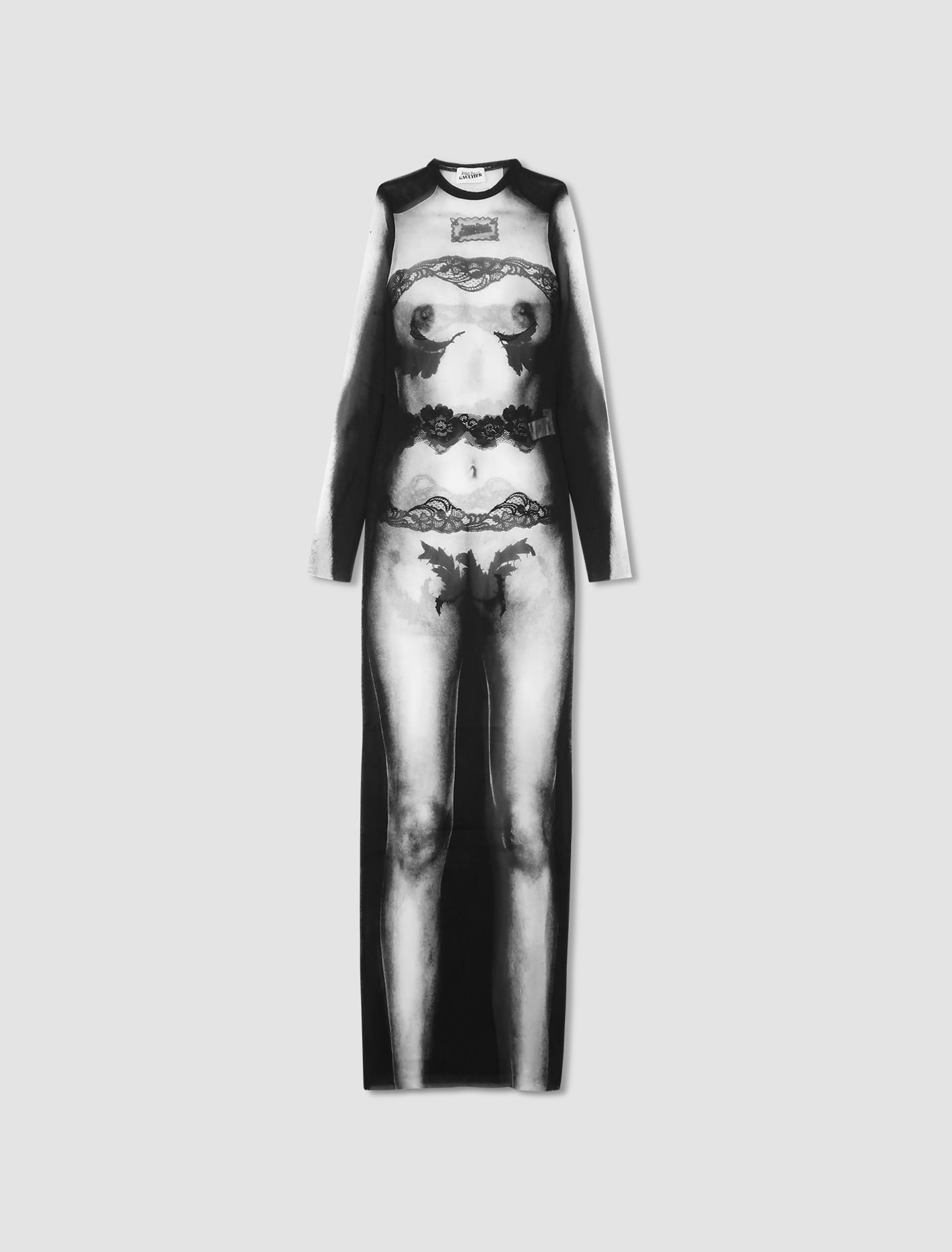 Shop Jean Paul Gaultier Body Lace Mariniere Print Dress In Black,grey,white