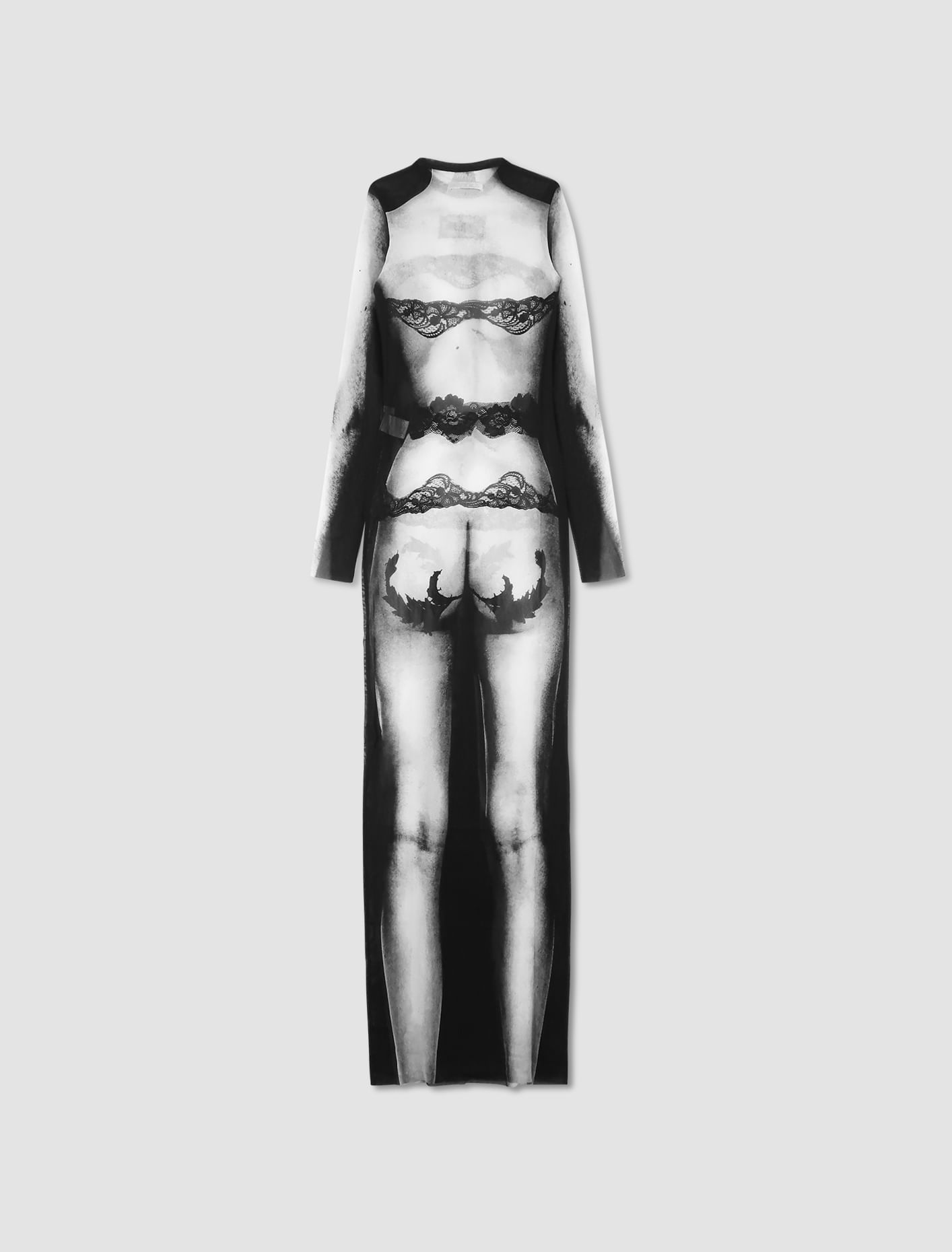 Shop Jean Paul Gaultier Body Lace Mariniere Print Dress In Black,grey,white