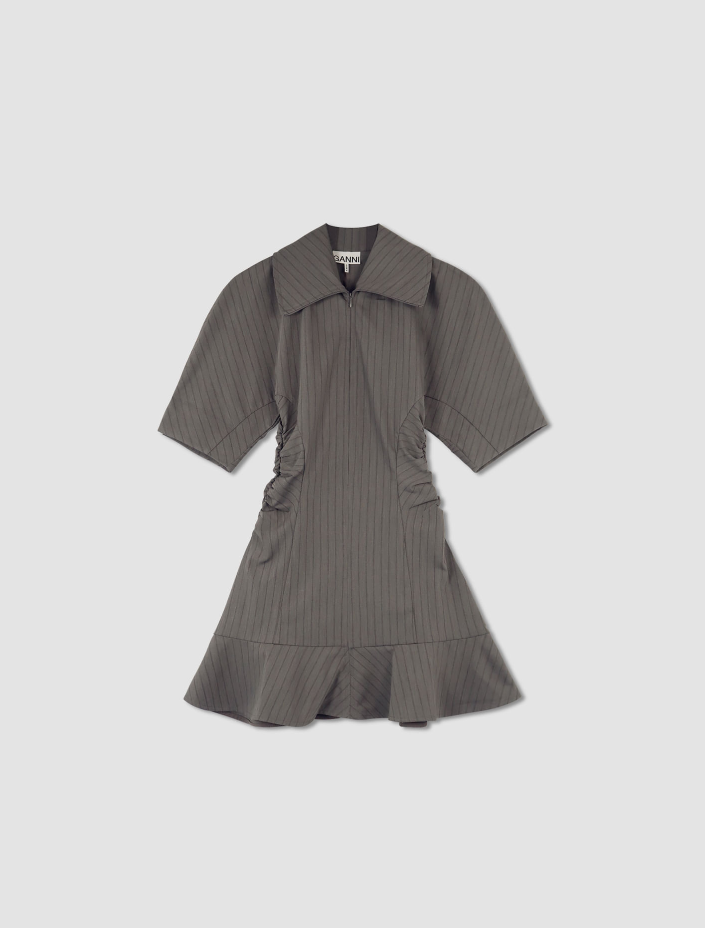 Shop Ganni Mini Stripe Suiting Dress In Mirage Gray