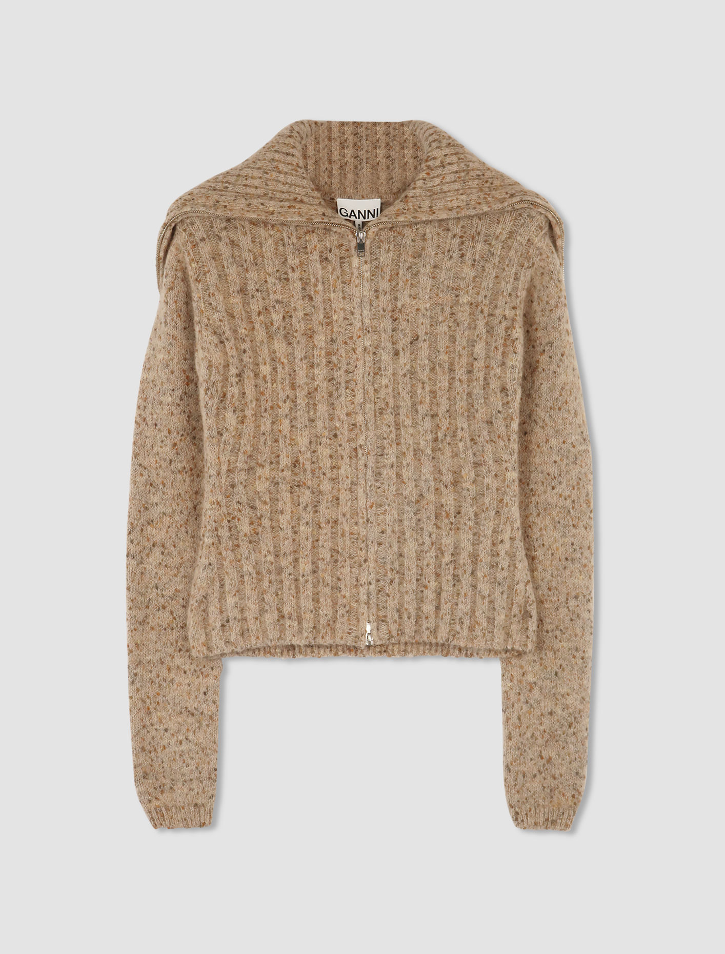 Shop Ganni Zip-up Sweater In Safari