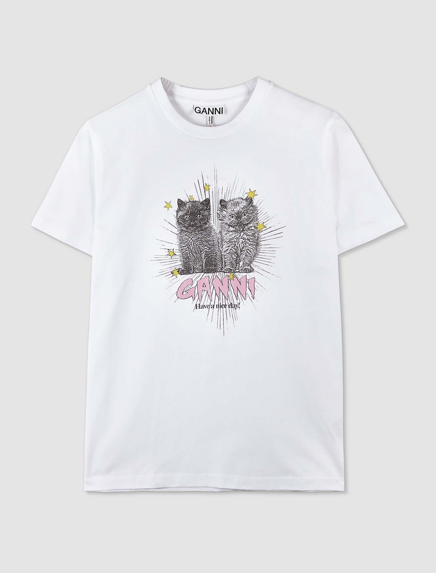 Shop Ganni T-shirt Kittens In Bright White