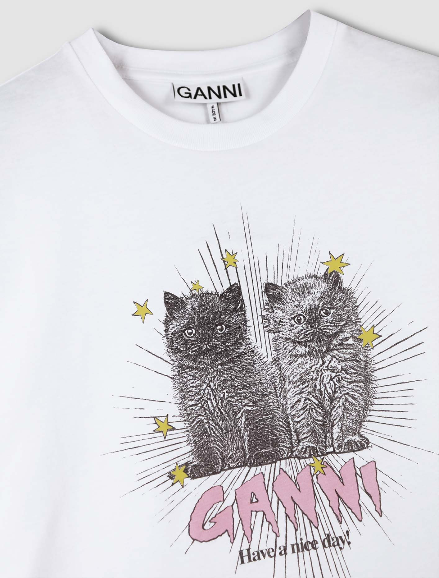 Shop Ganni T-shirt Kittens In Bright White